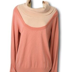 SAKARA Womens XXL Double Layer Look Peach Sweater Contrast Cuff Rayon Nylon